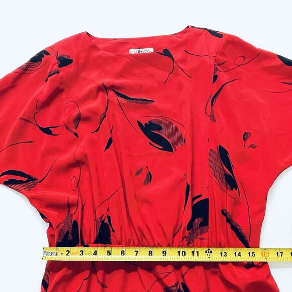 On The Rocks Vintage Red Black Graphic Print‎ 80s Secretary Dress Womens 7 8 - Picture 12 of 13